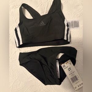 Adidas girls 2T Black and White Sports bathing suit nwt